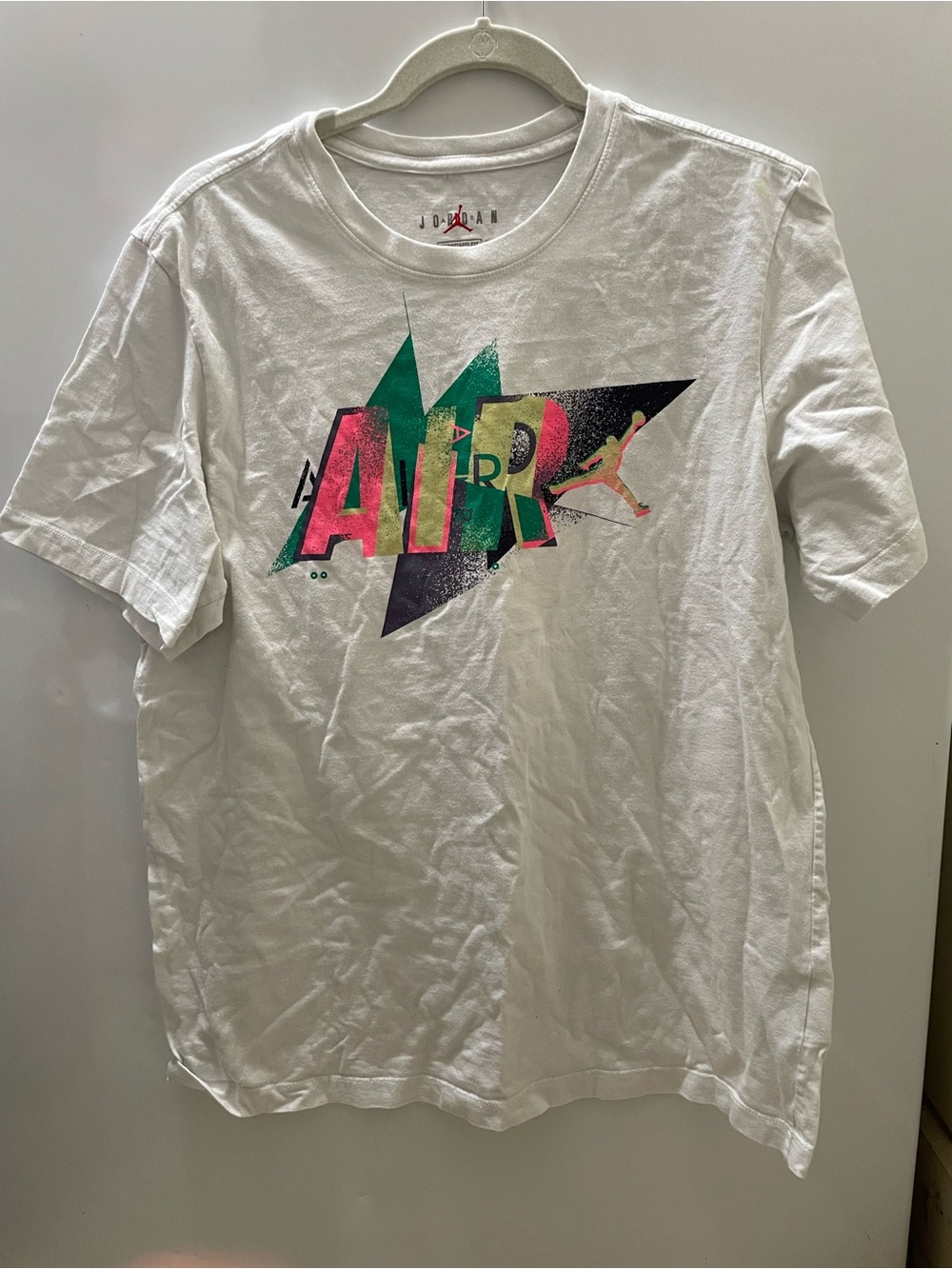 Air Jordan Mens Sz M White Short Sleeve T Shirt Rainbow 90s Graphics Basketball